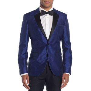 14th & Union Mens Slub Two Button Notch Lapel Extra Trim Fit Jacket 42R Blue